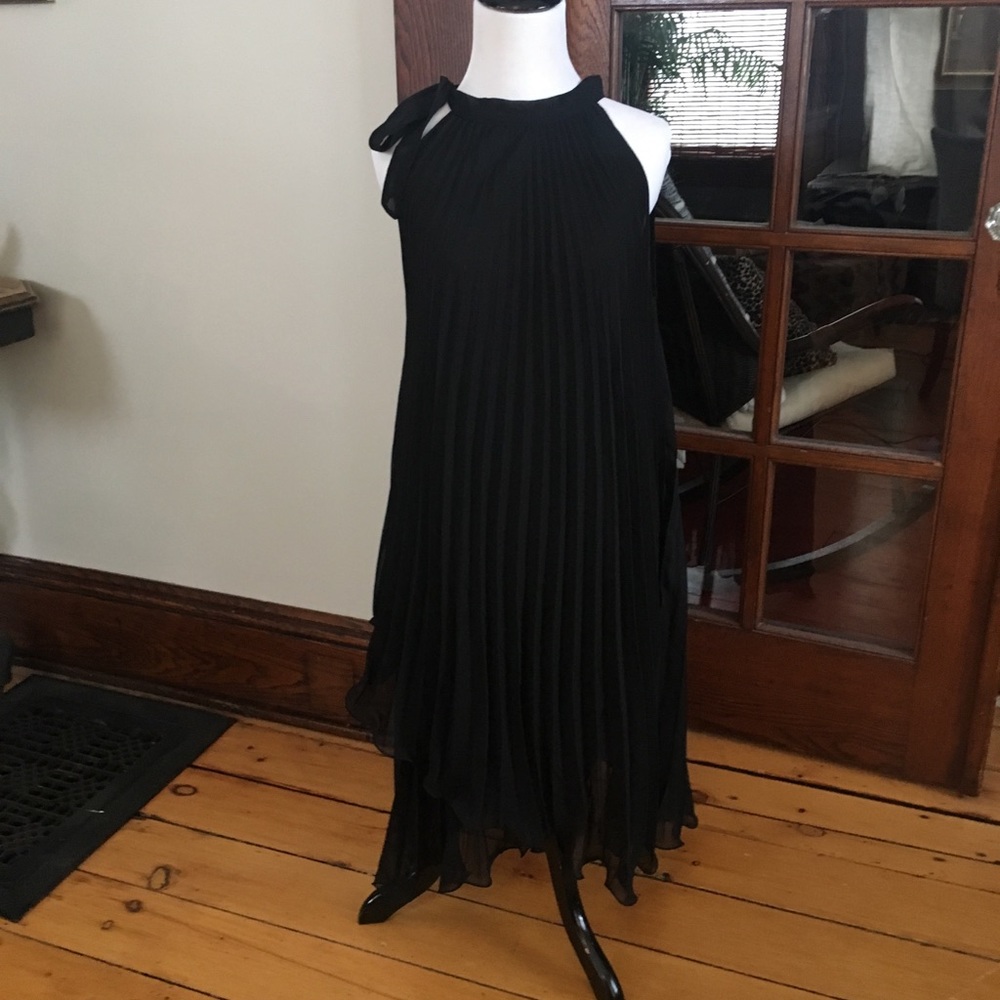 Black Pleated Sheer Dress